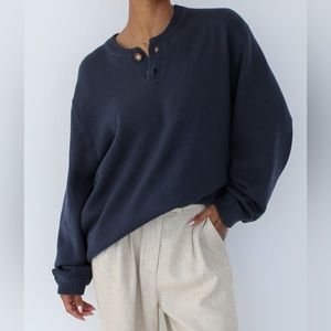 Rumored Varsity Navy Blue Henley Oversized Sweater sz: Med NWT